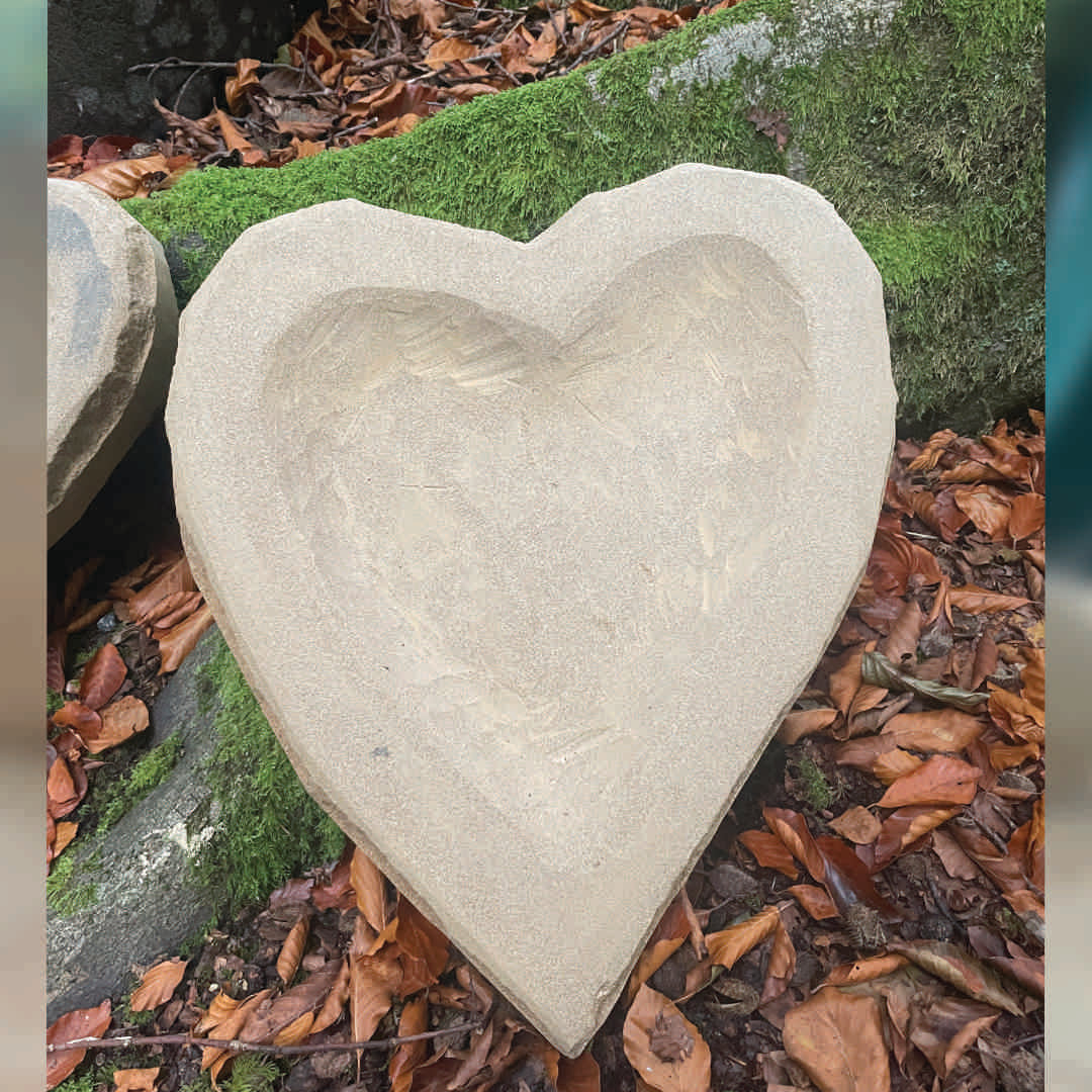 Stone Love Heart Bird Bath
