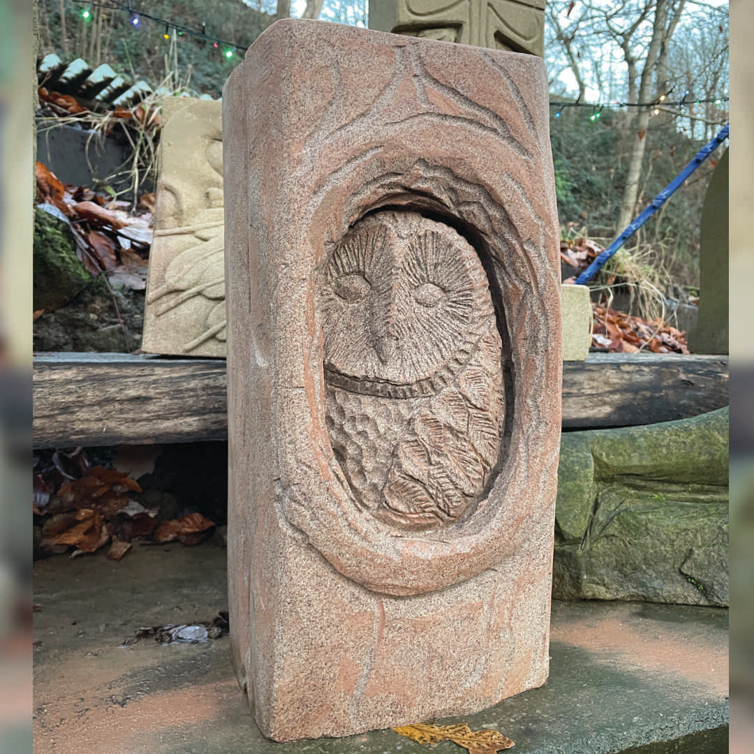 Owl in the Oak Original sandstone piece by Andrew Vickers