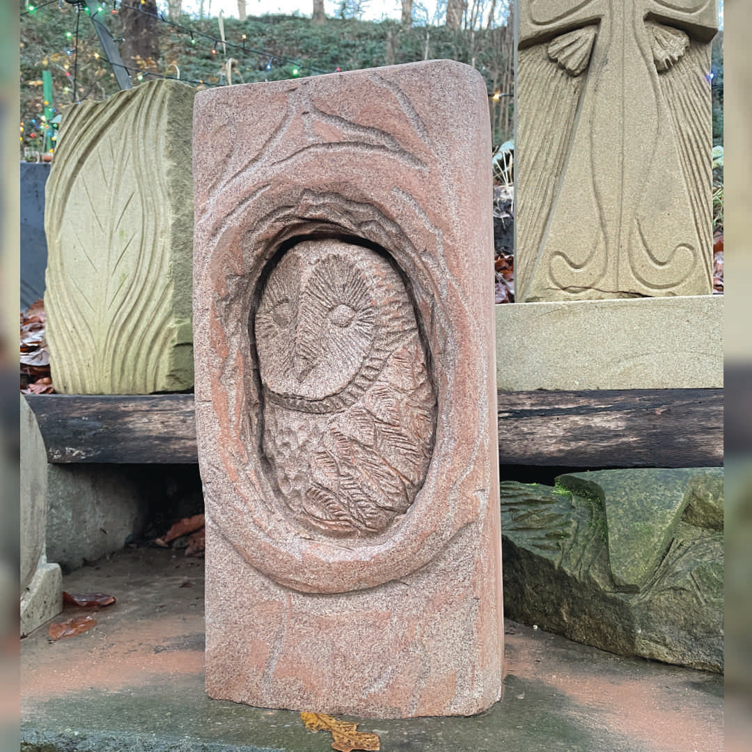 Owl in the Oak Original sandstone piece by Andrew Vickers
