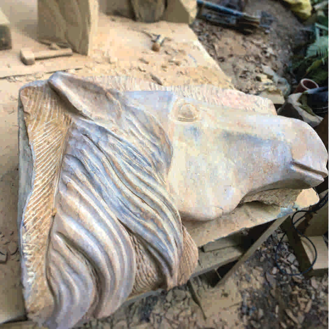 The Horses Head Original sandstone piece by Andrew Vickers - Stoneface Creative 